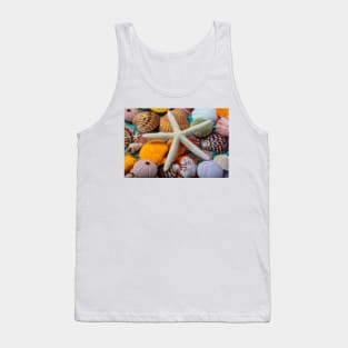 White Starfish On Colorful Seashells Tank Top